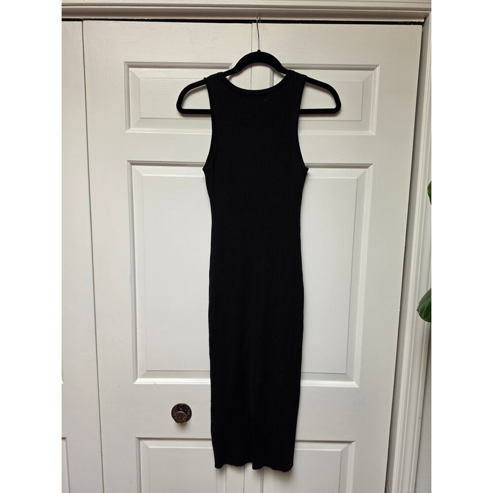 Calvin Klein Black Ribbed Midi Dress Medium Sleeveless V-Neck Bodycon - Picture 4 of 9